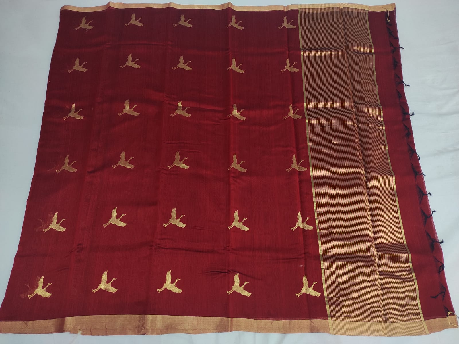Chanderi Designer Silk Cotton Red Saree A200 - ArtsyIndia