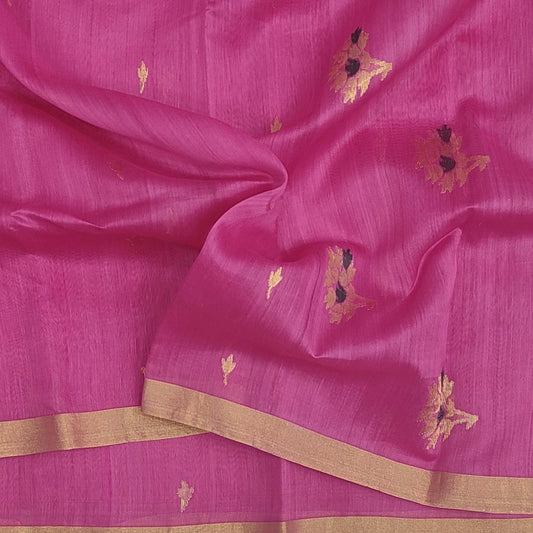 Chanderi Silk Cotton Pink Saree A151 - Artsy India