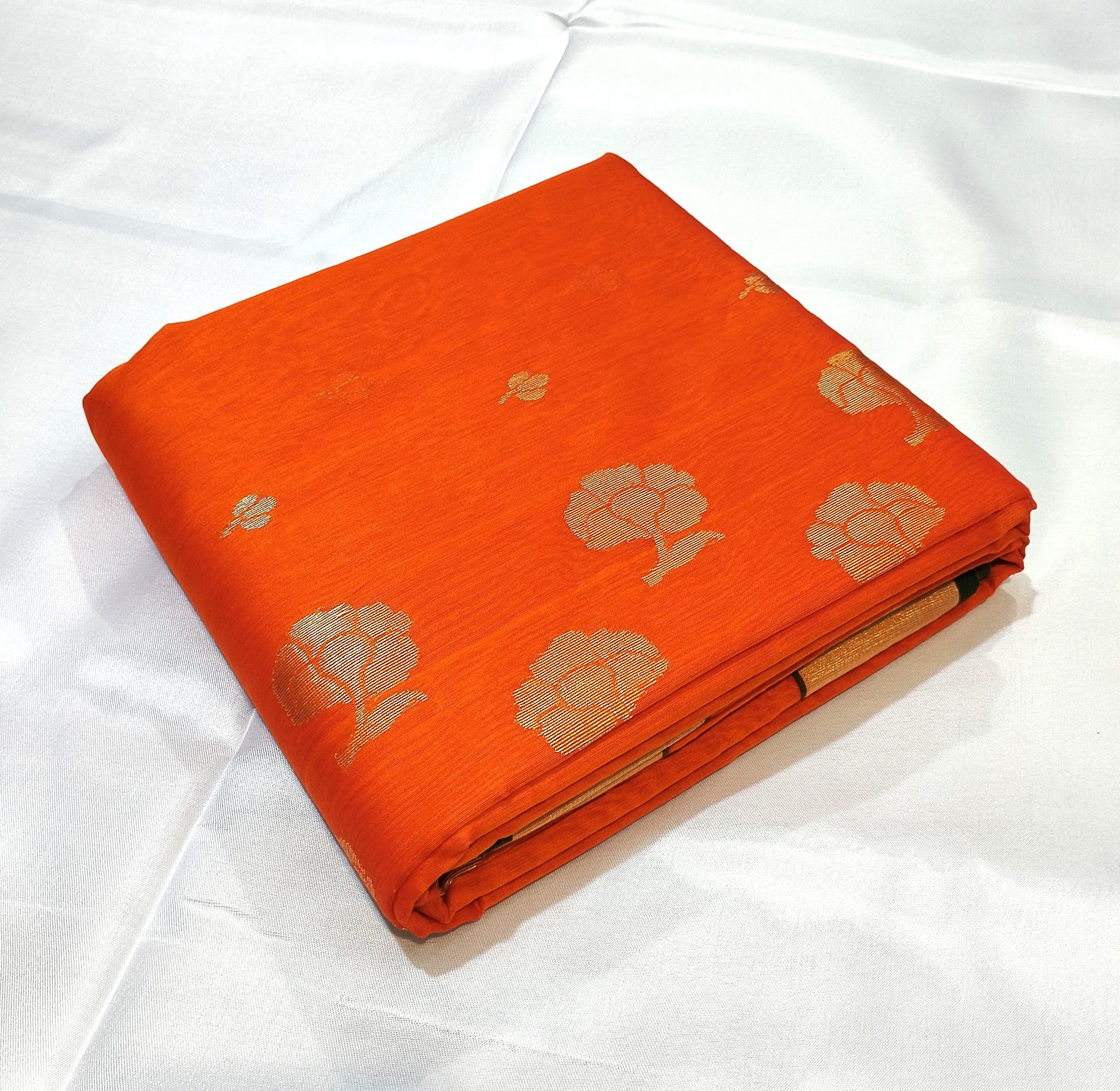Chanderi Silk Cotton Orange colour saree - Artsy India