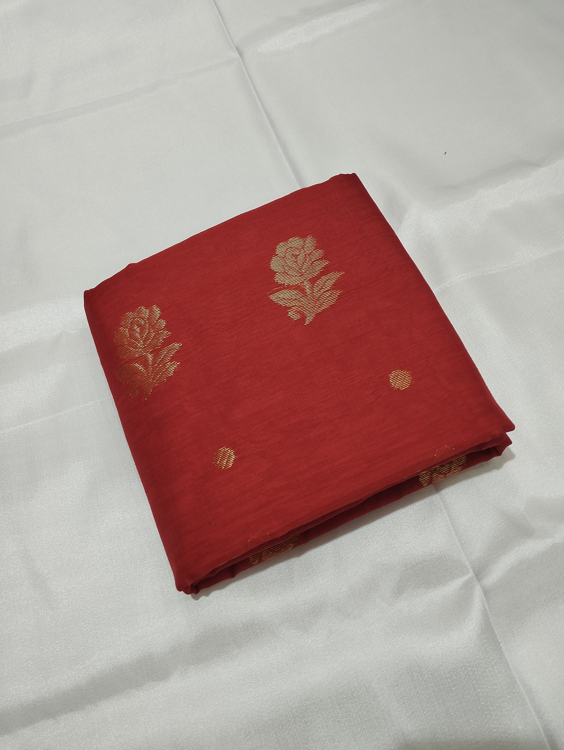 Beautiful Red Silk Cotton Chanderi Saree 3 - Artsy India