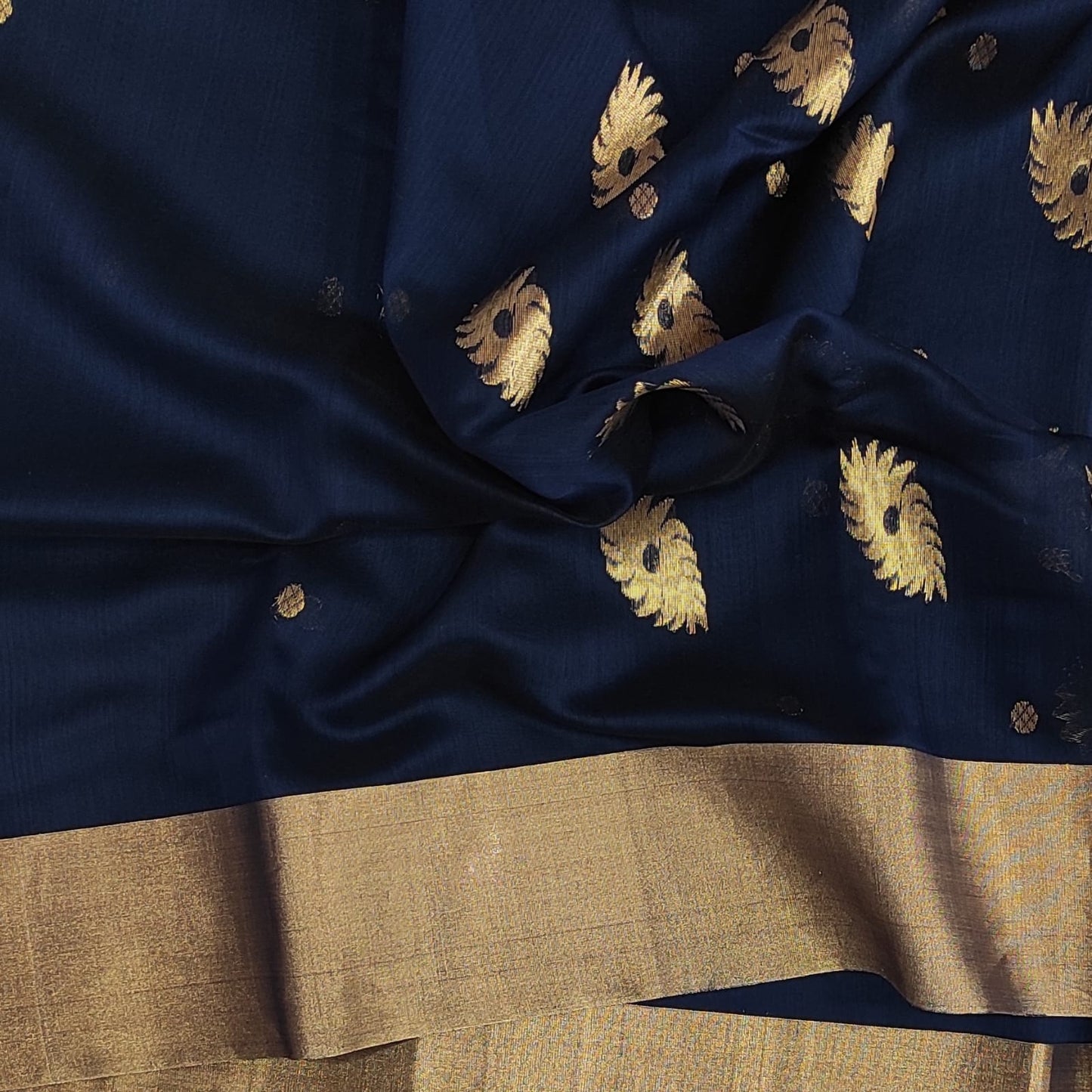 Beautiful Chanderi Silk Cotton Navy blue Saree - ArtsyIndia