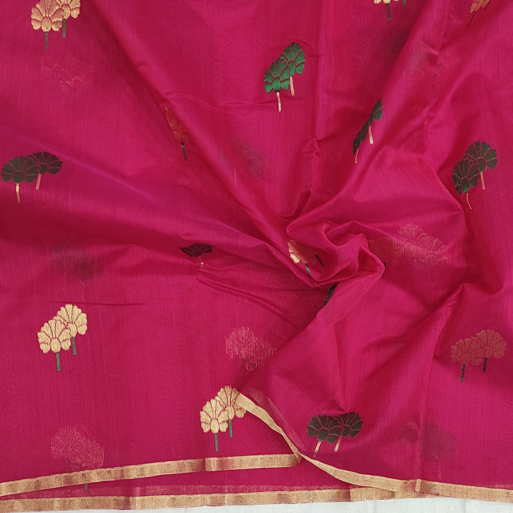 Beautiful Chanderi Silk Flower Motifs Saree A107 - Artsy India