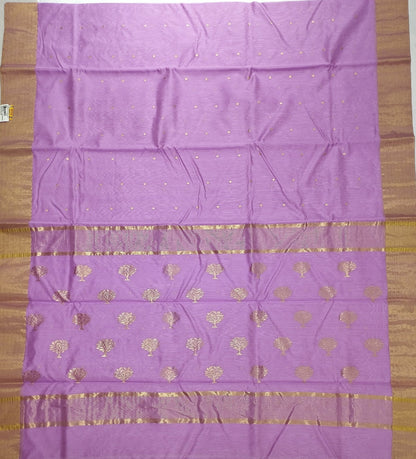 Chanderi Cotton Silk purple colour saree - Artsy India