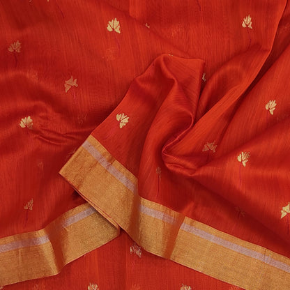 Chanderi Cotton Silk Red Saree A149 - Artsy India