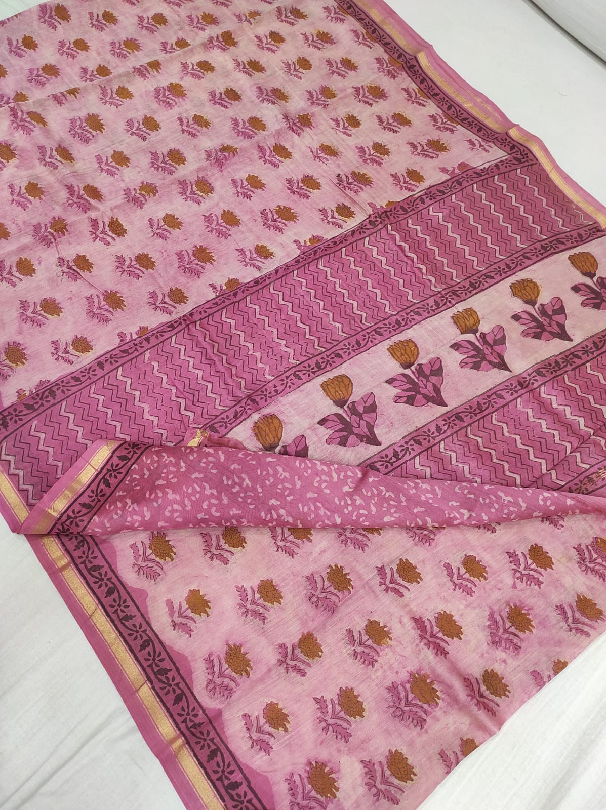 Chanderi Cotton Silk Soft Sico Floral Saree P128 - ArtsyIndia