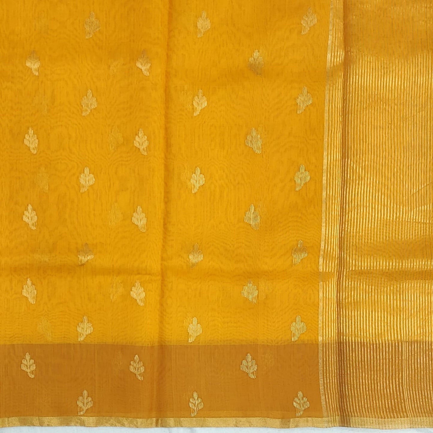 Chanderi Cotton Silk Yellow Saree A150 - Artsy India