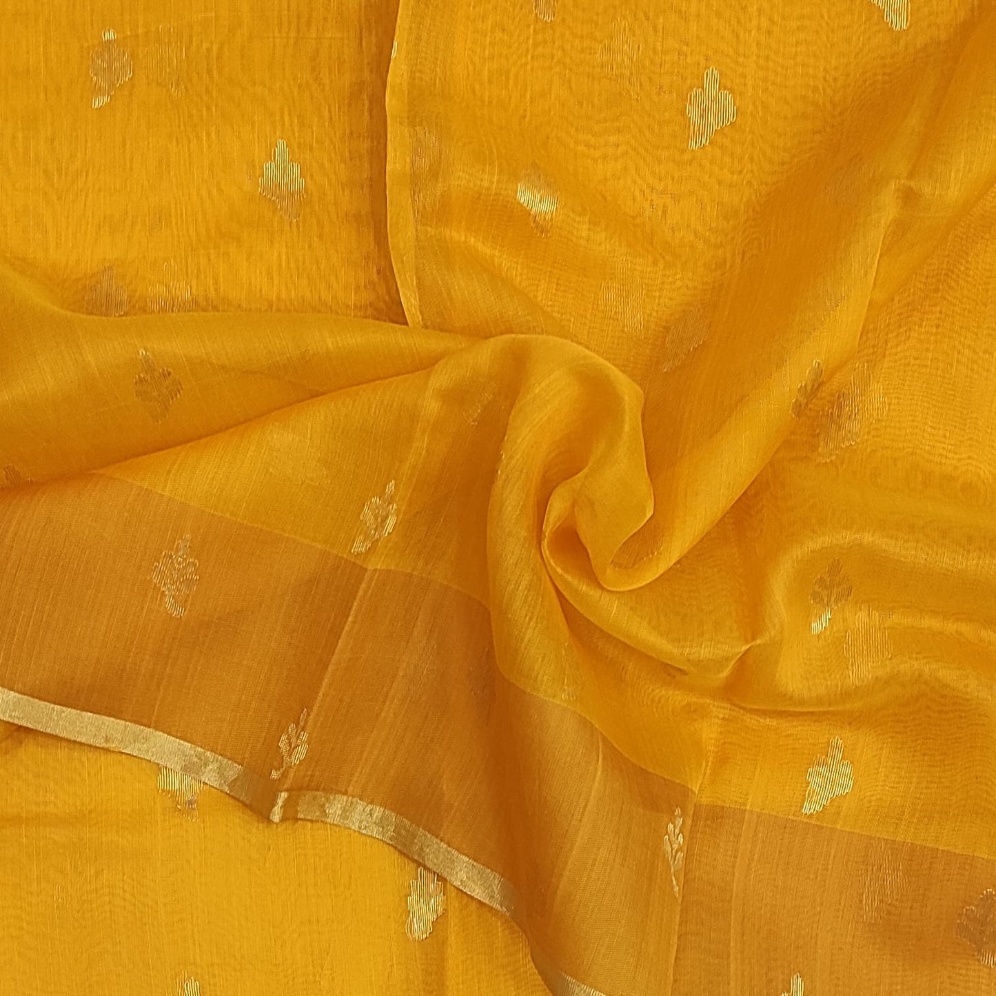 Chanderi Cotton Silk Yellow Saree A150 - Artsy India