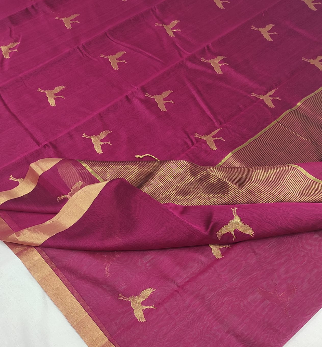 Chanderi Designer Silk Cotton Mehroon Saree A202 - ArtsyIndia