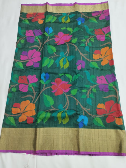 Chanderi Handloom Jaal pure Pattu silk saree - Artsy India