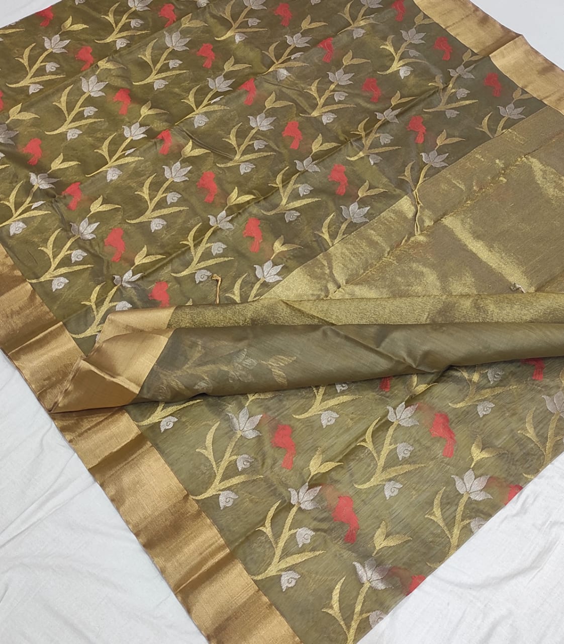 Chanderi Premium Pattu Silk saree A161 - ArtsyIndia