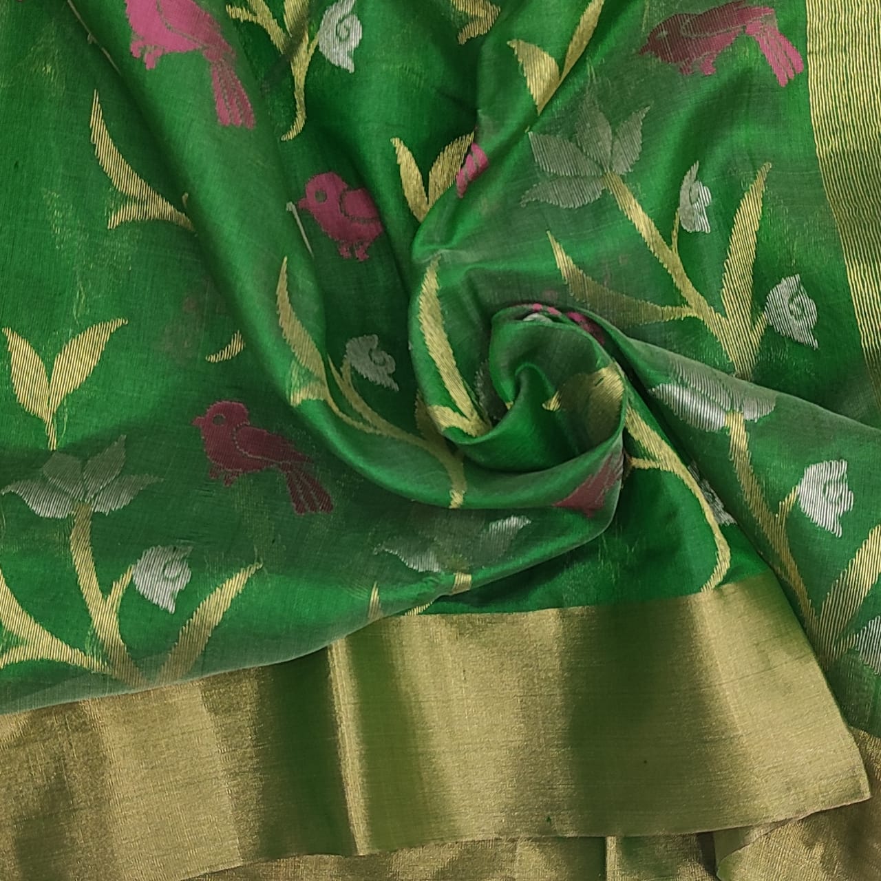 Chanderi Premium Pattu Silk saree A162 - ArtsyIndia