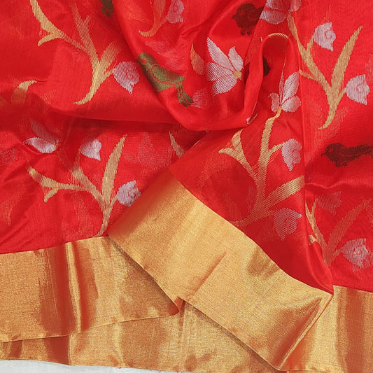Chanderi Premium Pattu Silk saree A163 - ArtsyIndia
