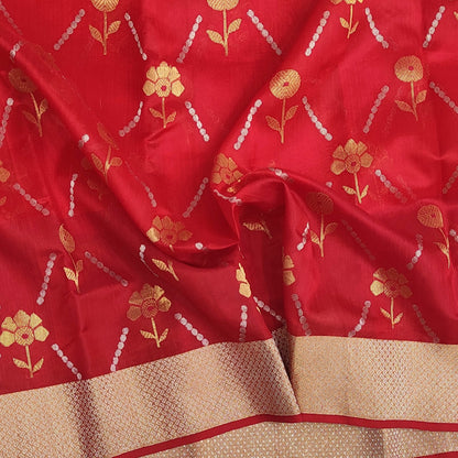 Chanderi Pure Pattu silk Handloom saree A105 - Artsy India