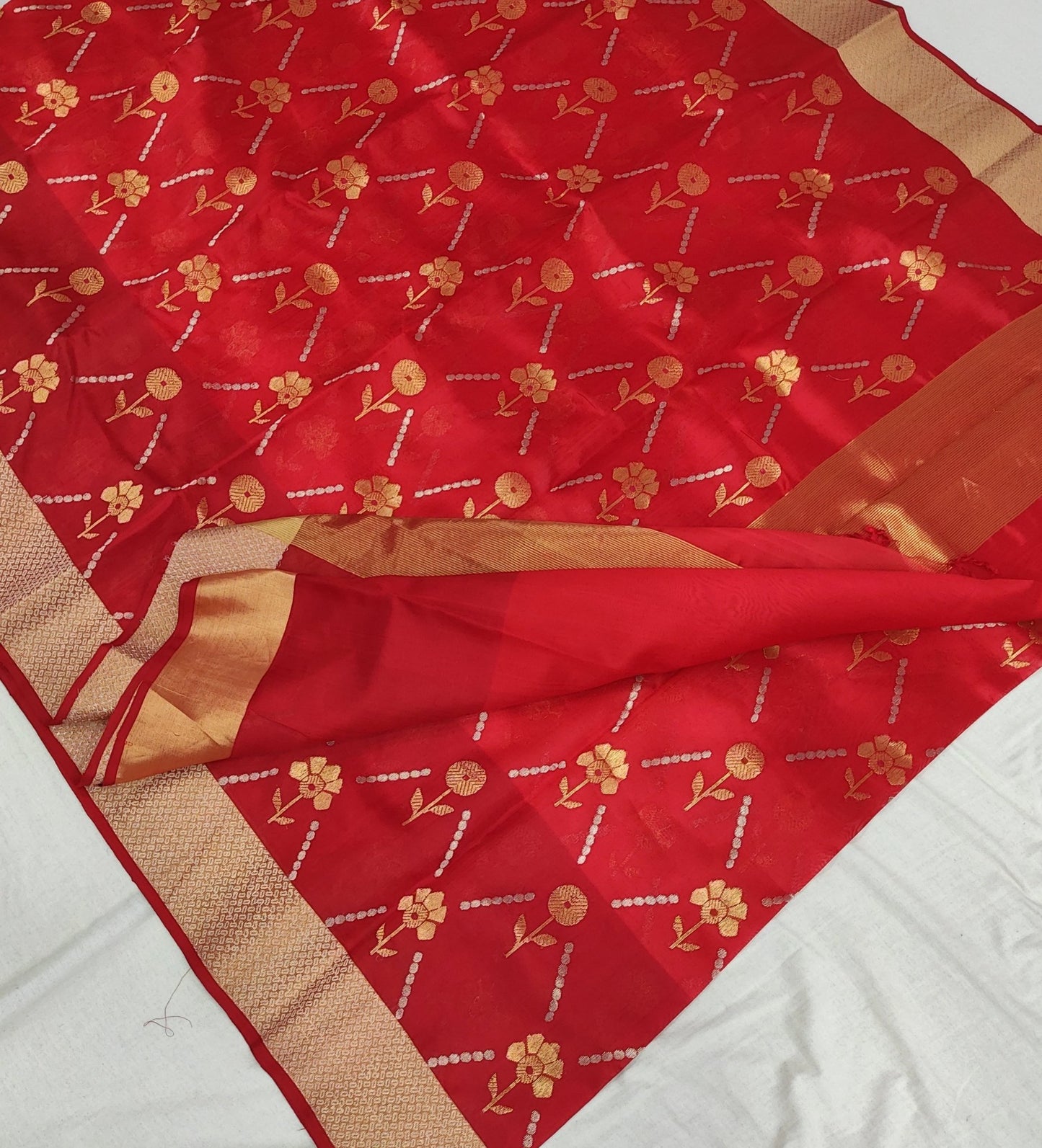 Chanderi Pure Pattu silk Handloom saree A105 - Artsy India