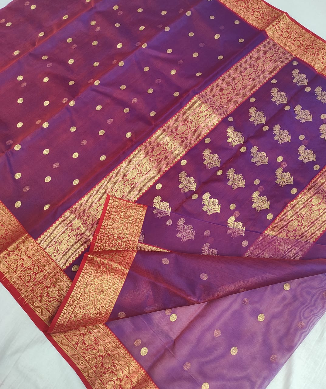 Chanderi saree in Tissue Silk A173 - ArtsyIndia