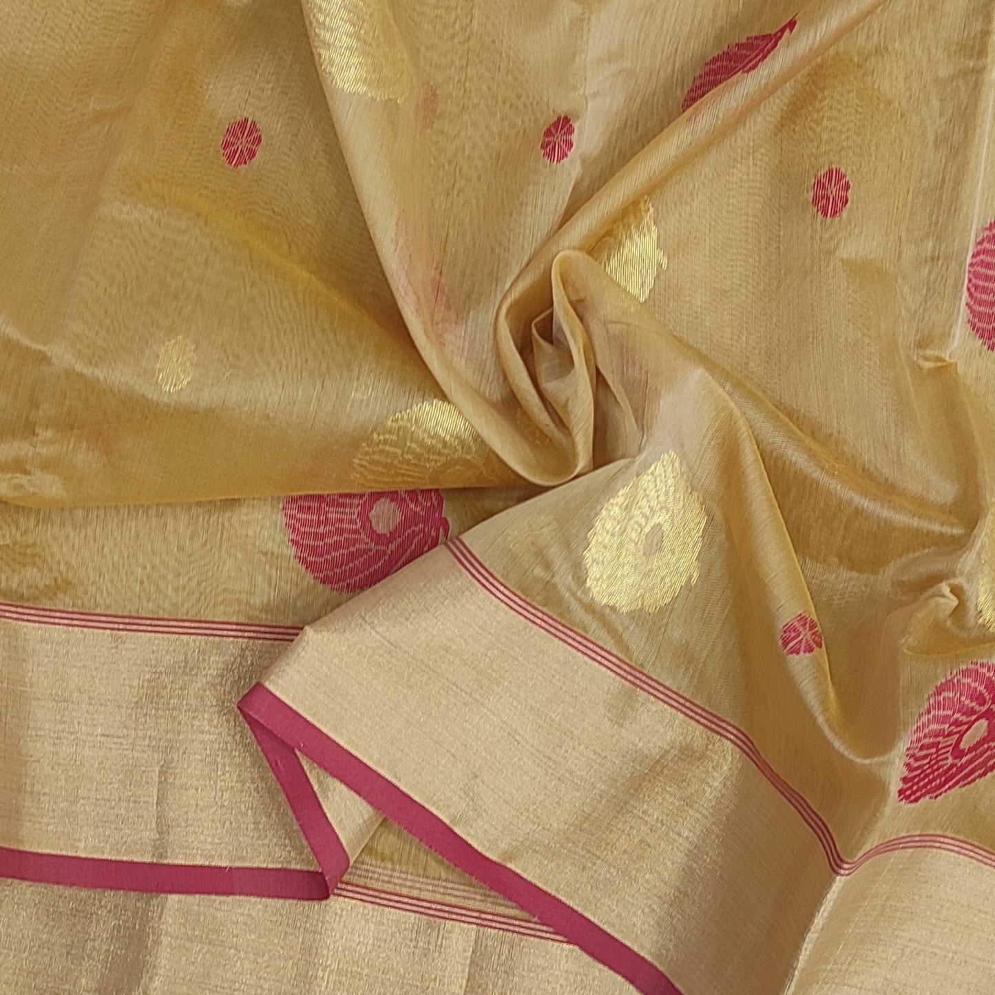 Chanderi Silk by Mercerised cotton Handloom Chanderi saree BV101 - Artsy India
