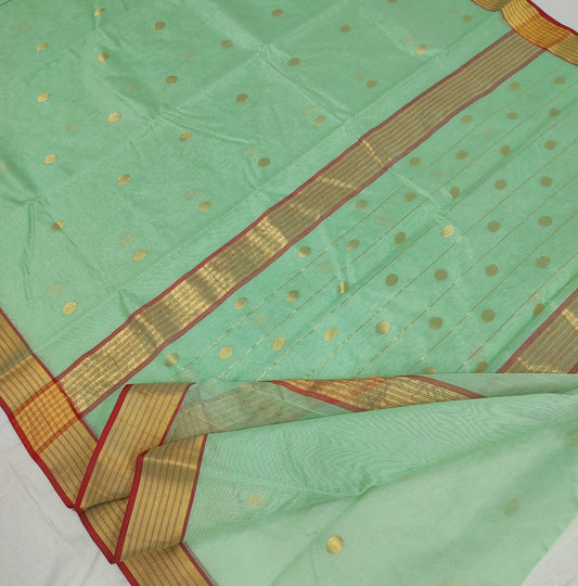 Chanderi Silk by Mercerised cotton Handloom Chanderi saree BV102 - Artsy India