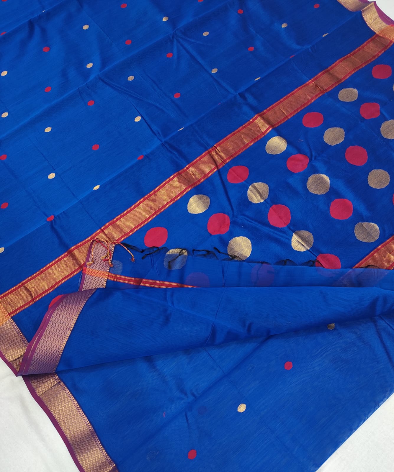 Chanderi Silk Cotton Blue Saree A147 - Artsy India