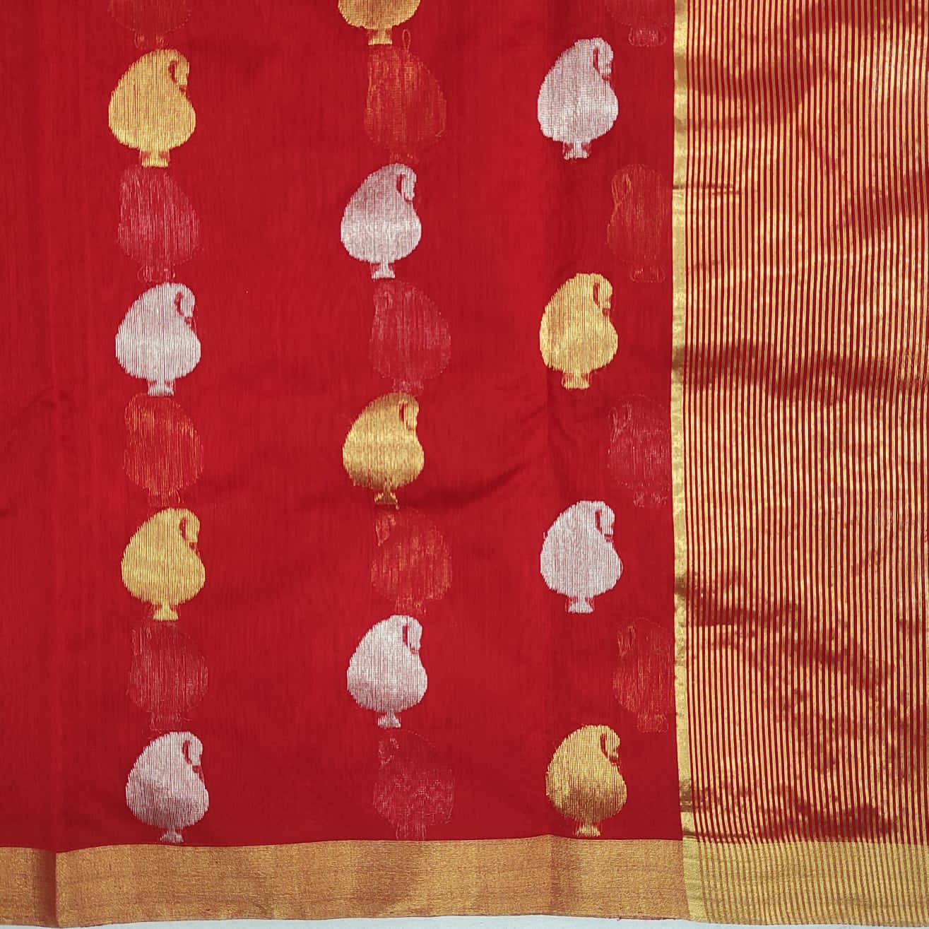 Chanderi Silk Cotton Gold Silver Zari Saree A126 - Artsy India
