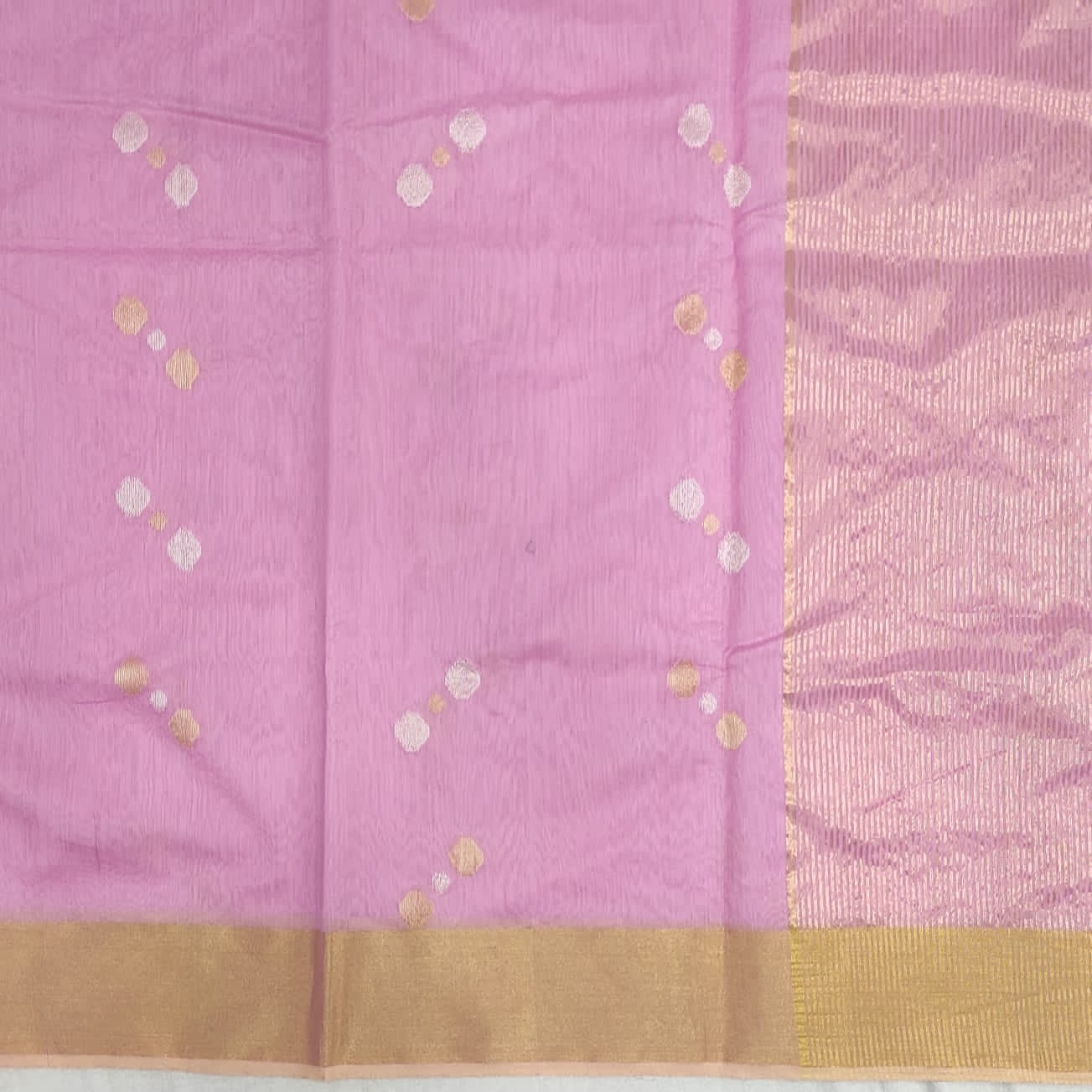 Chanderi Silk Cotton Gold Silver Zari Saree A130 - Artsy India