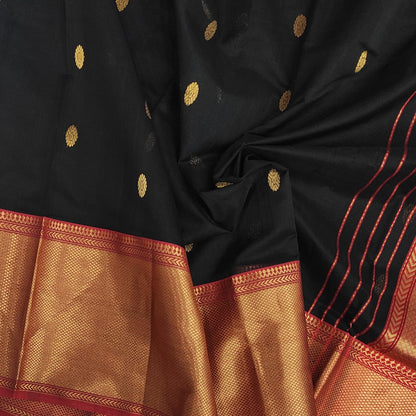 Chanderi Silk Cotton Golden Zari Black Saree A213 - ArtsyIndia