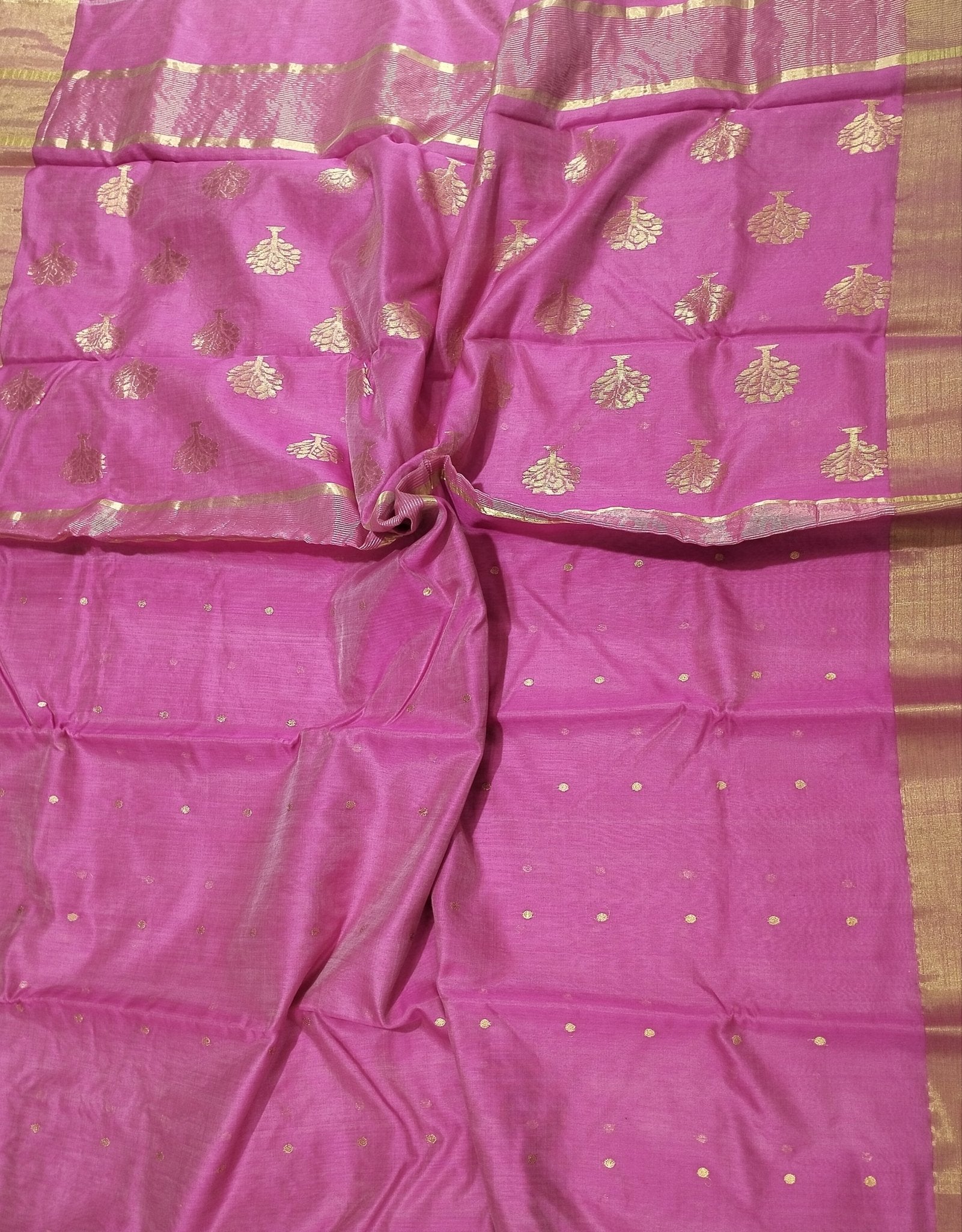 Chanderi Silk Cotton Pink colour Saree - Artsy India