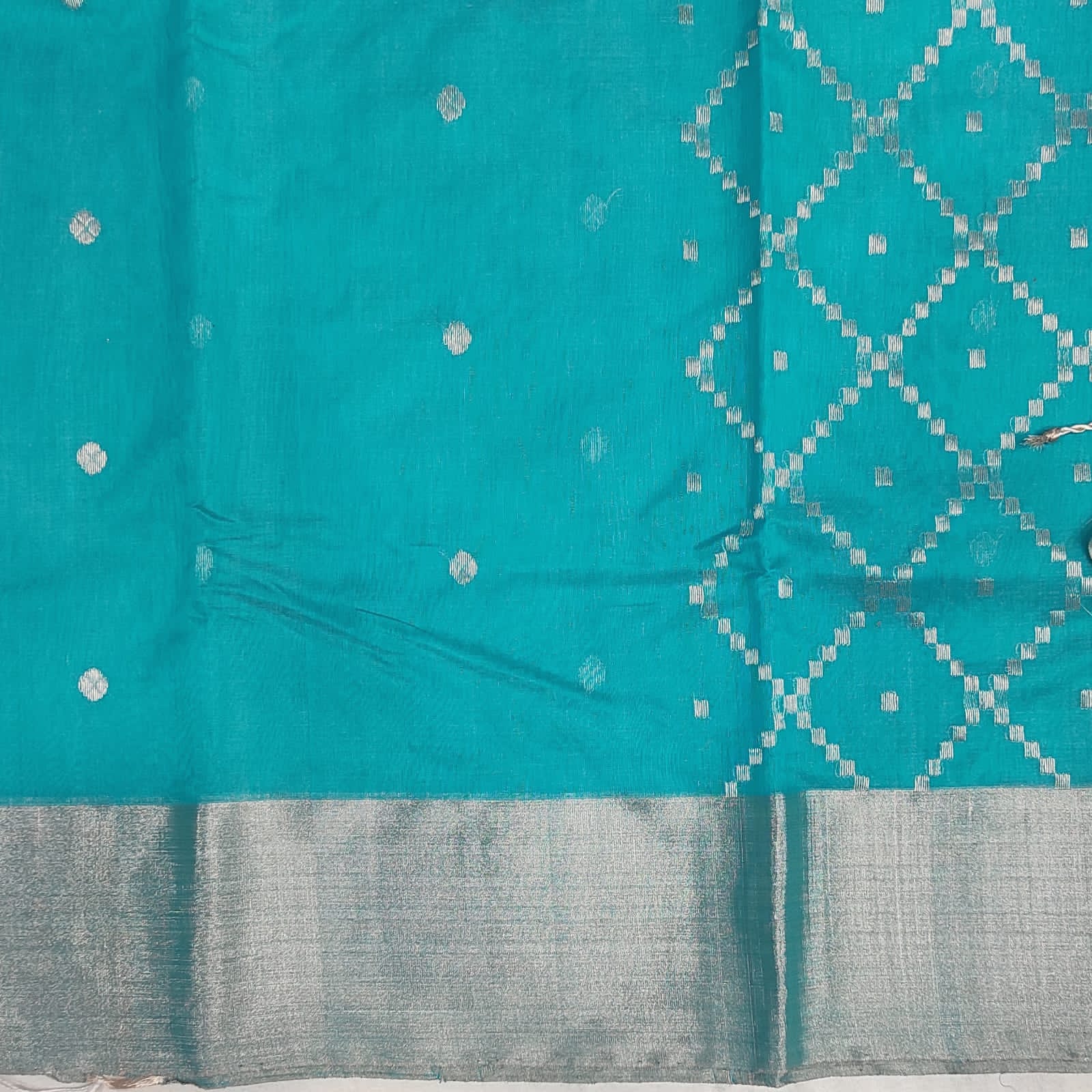 Chanderi Silk Cotton Silver Zari Saree A133 - Artsy India