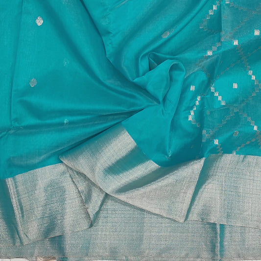 Chanderi Silk Cotton Silver Zari Saree A133 - Artsy India