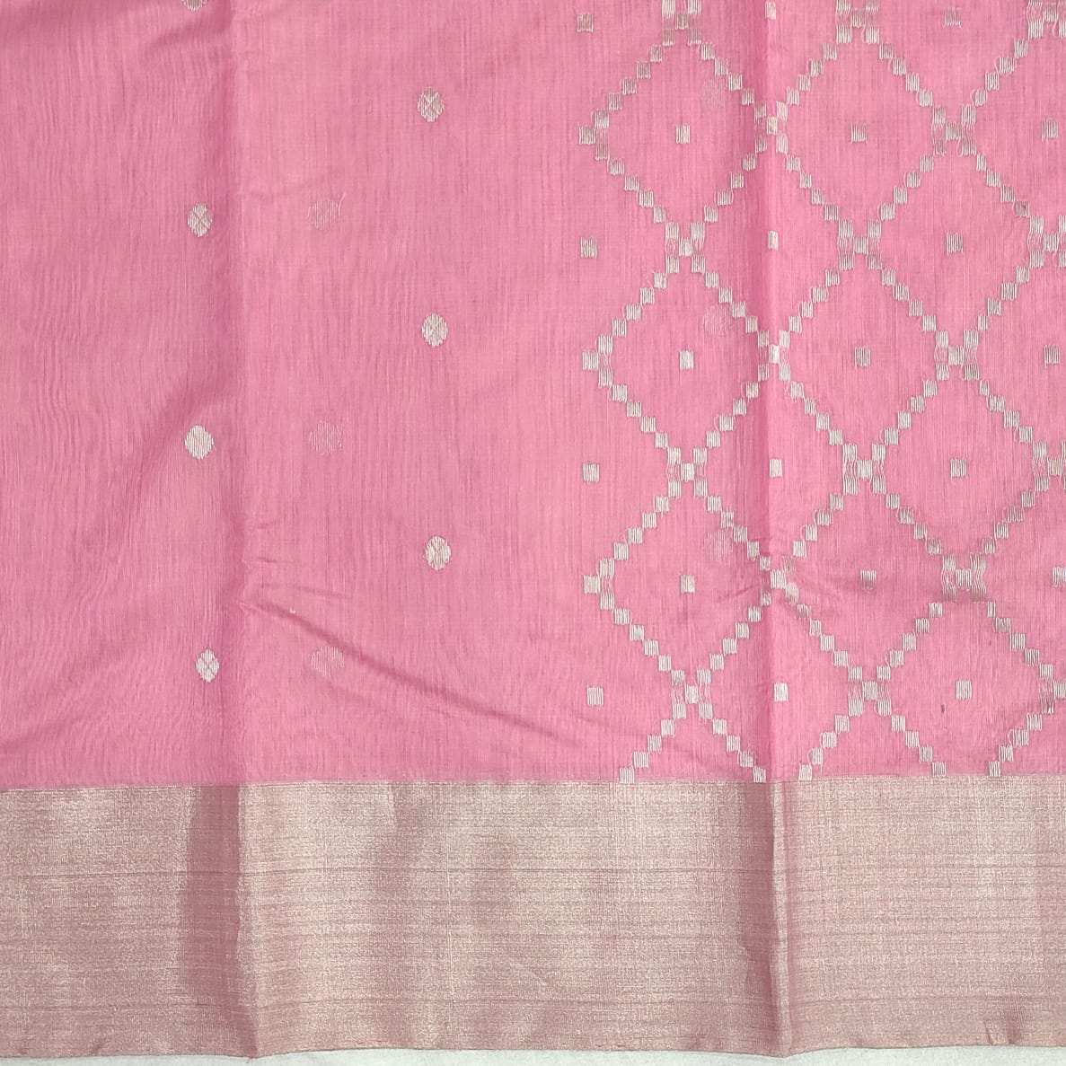 Chanderi Silk Cotton Silver Zari Saree A137 - Artsy India