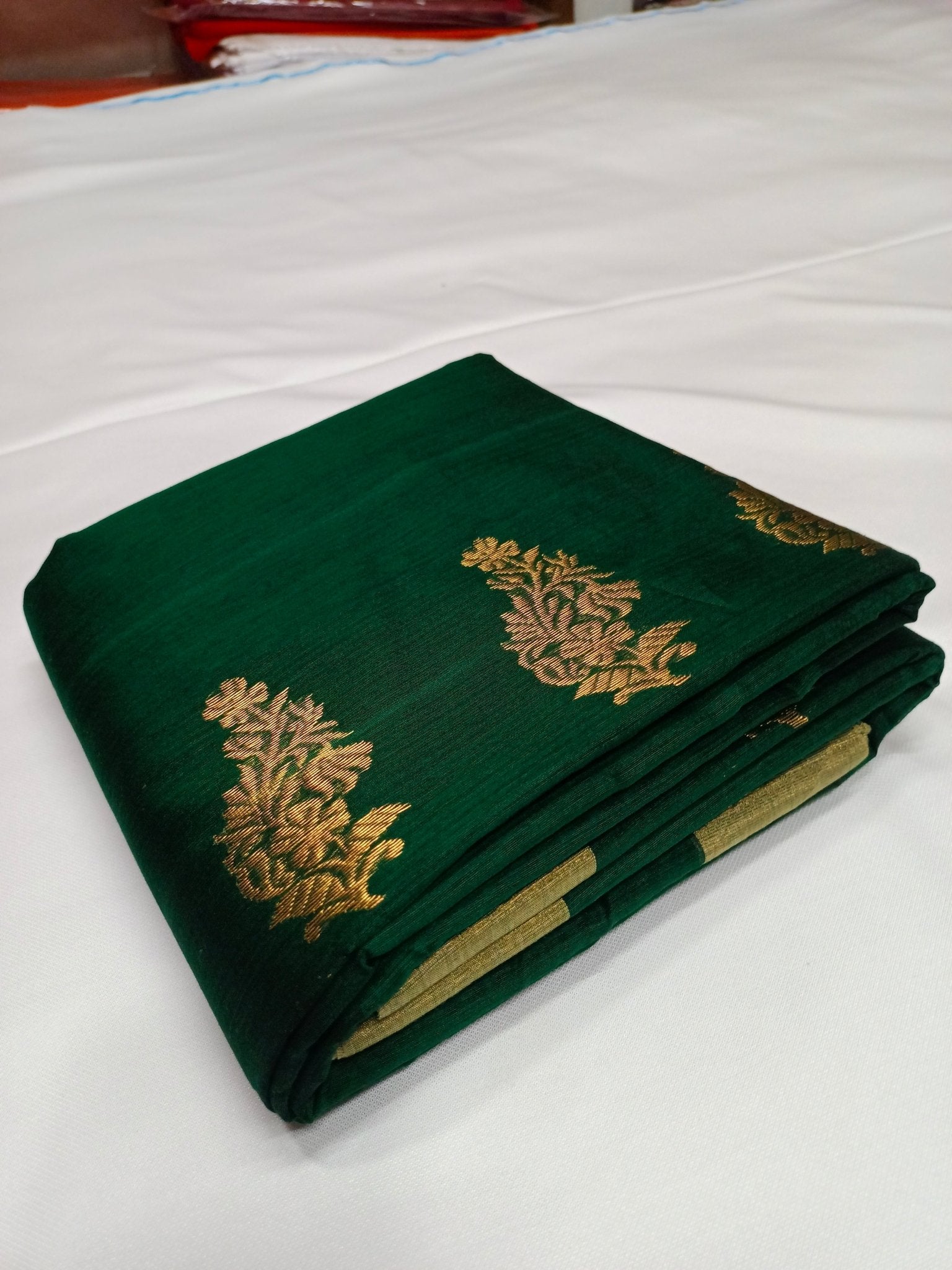 Chanderi Silk Green Color Saree - Artsy India
