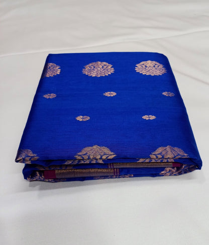 Chanderi Silk Royal Blue Saree - Artsy India