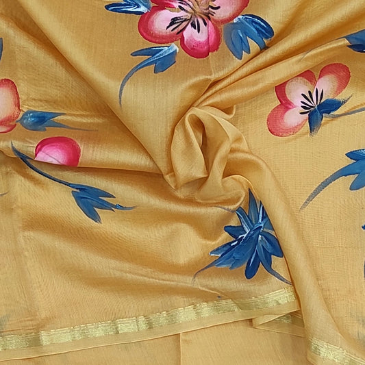 Chanderi Soft Sico Floral Sarees P119 - ArtsyIndia