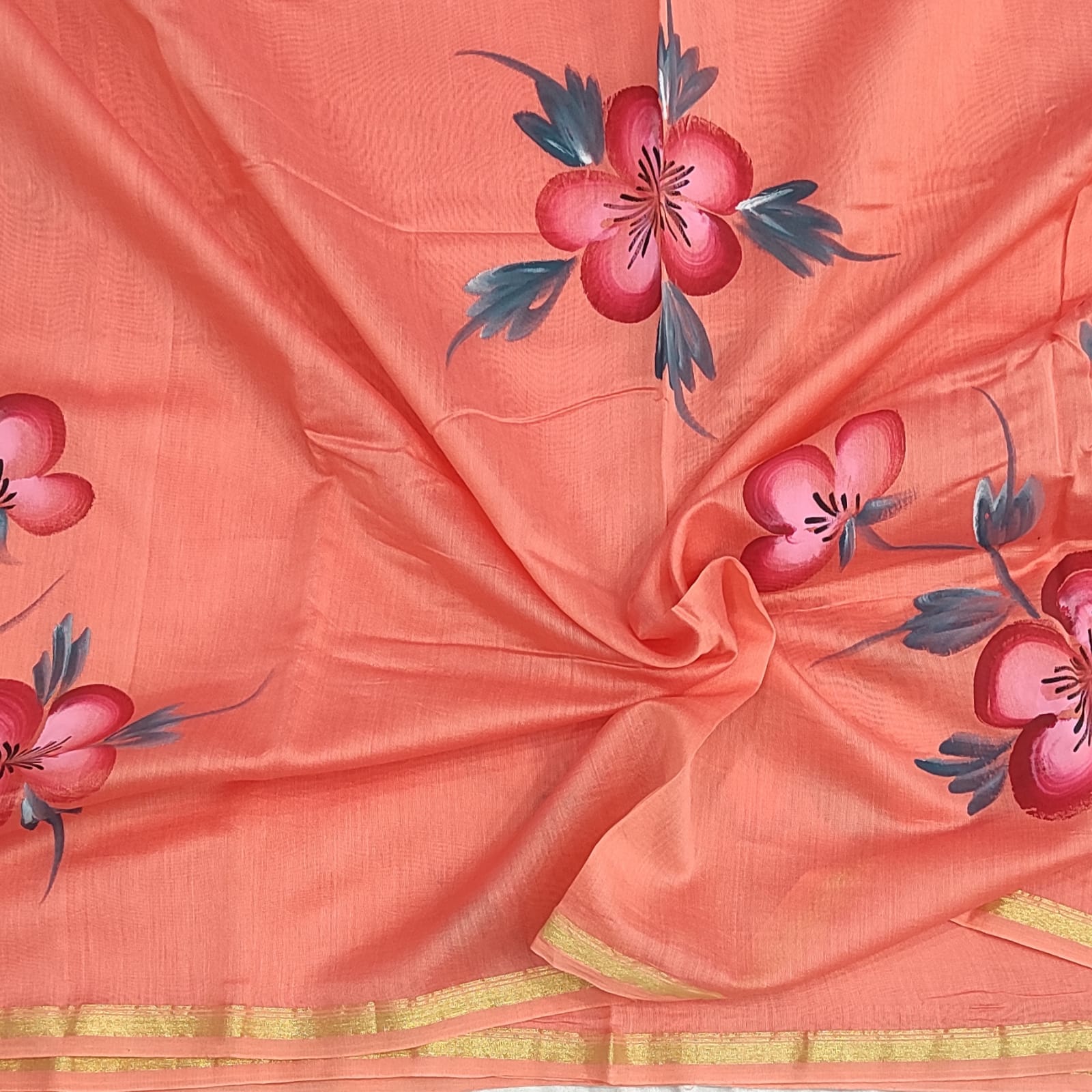 Chanderi Soft Sico Floral Sarees P122 - ArtsyIndia