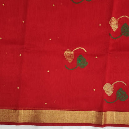 Festive wear Minakari work Red Chanderi Saree - ArtsyIndia