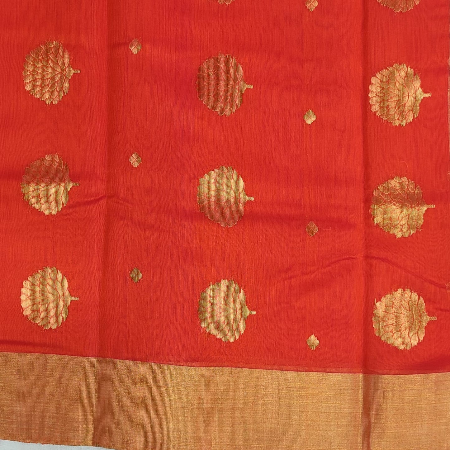 Orange shade Silk Cotton Party wear Saree - ArtsyIndia