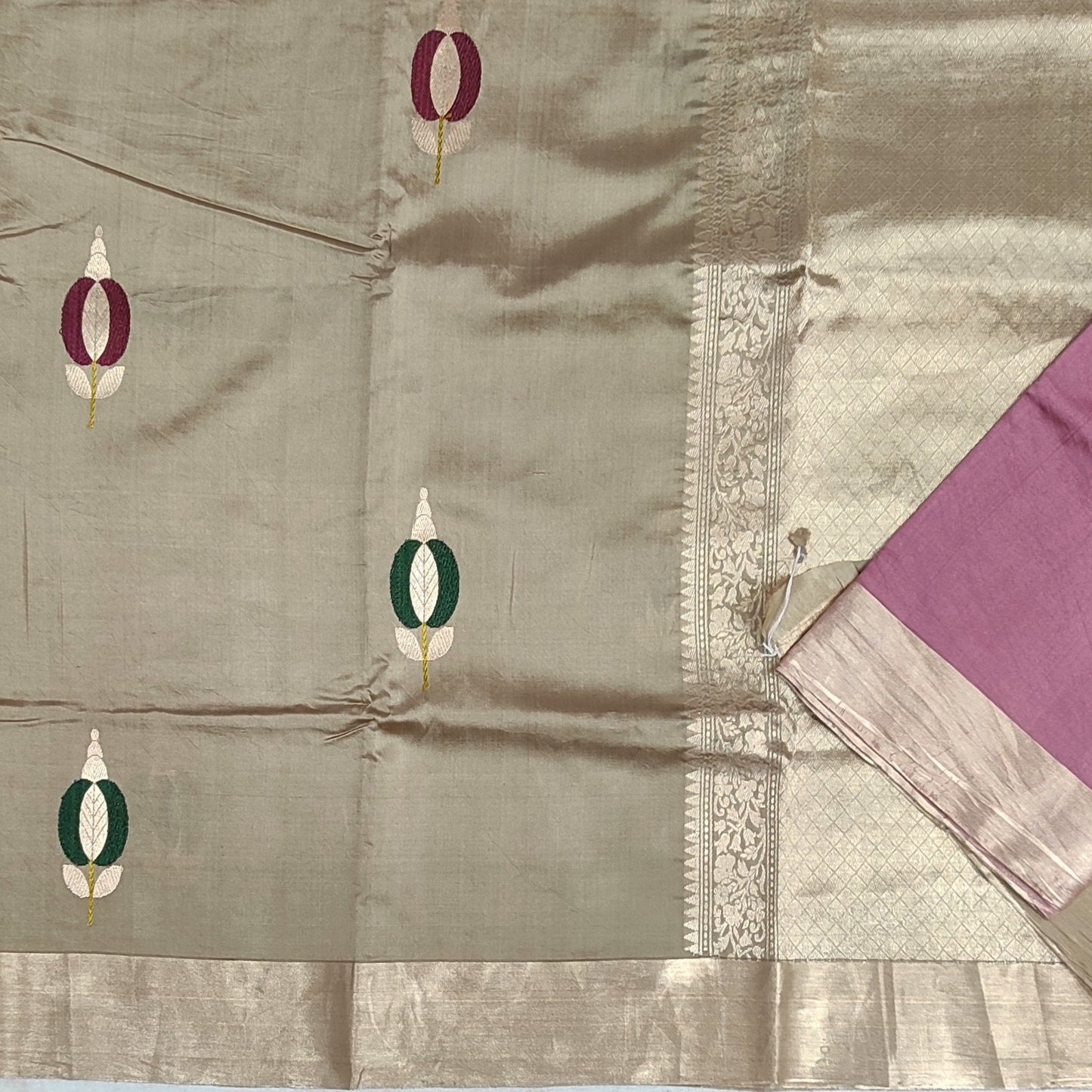 Pure pattu Iknaliya Meena buta Chanderi silk saree A118 - Artsy India