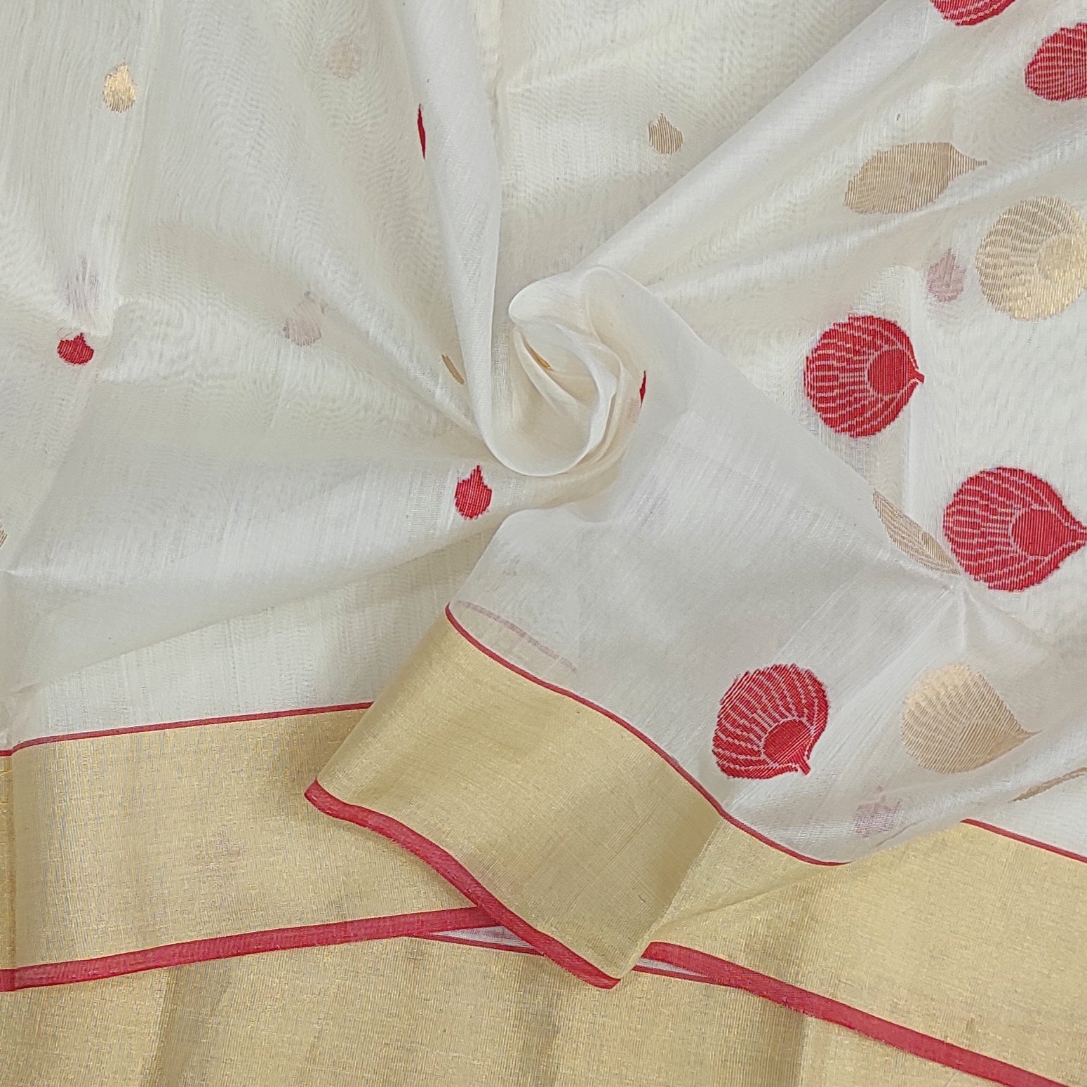 Silk by Mercerised cotton Feather Motifs Chanderi saree BV108 - Artsy India