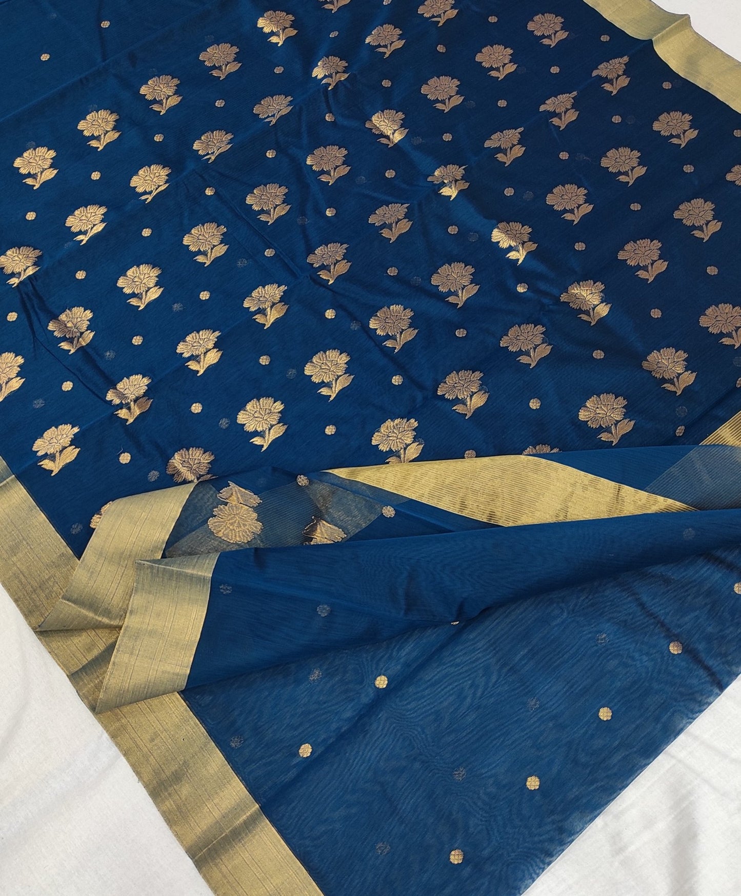 Silk by Mercerised cotton Flower Motifs Chanderi saree BV106 - Artsy India