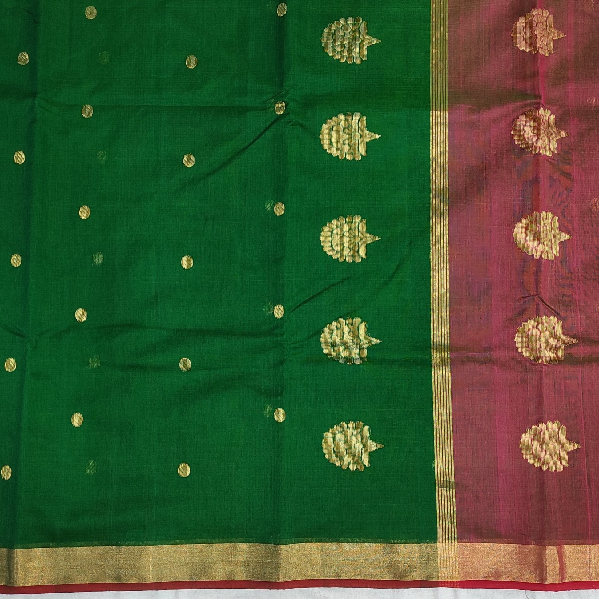 Silk by Mercerised cotton Flower Motifs Chanderi saree BV107 - Artsy India