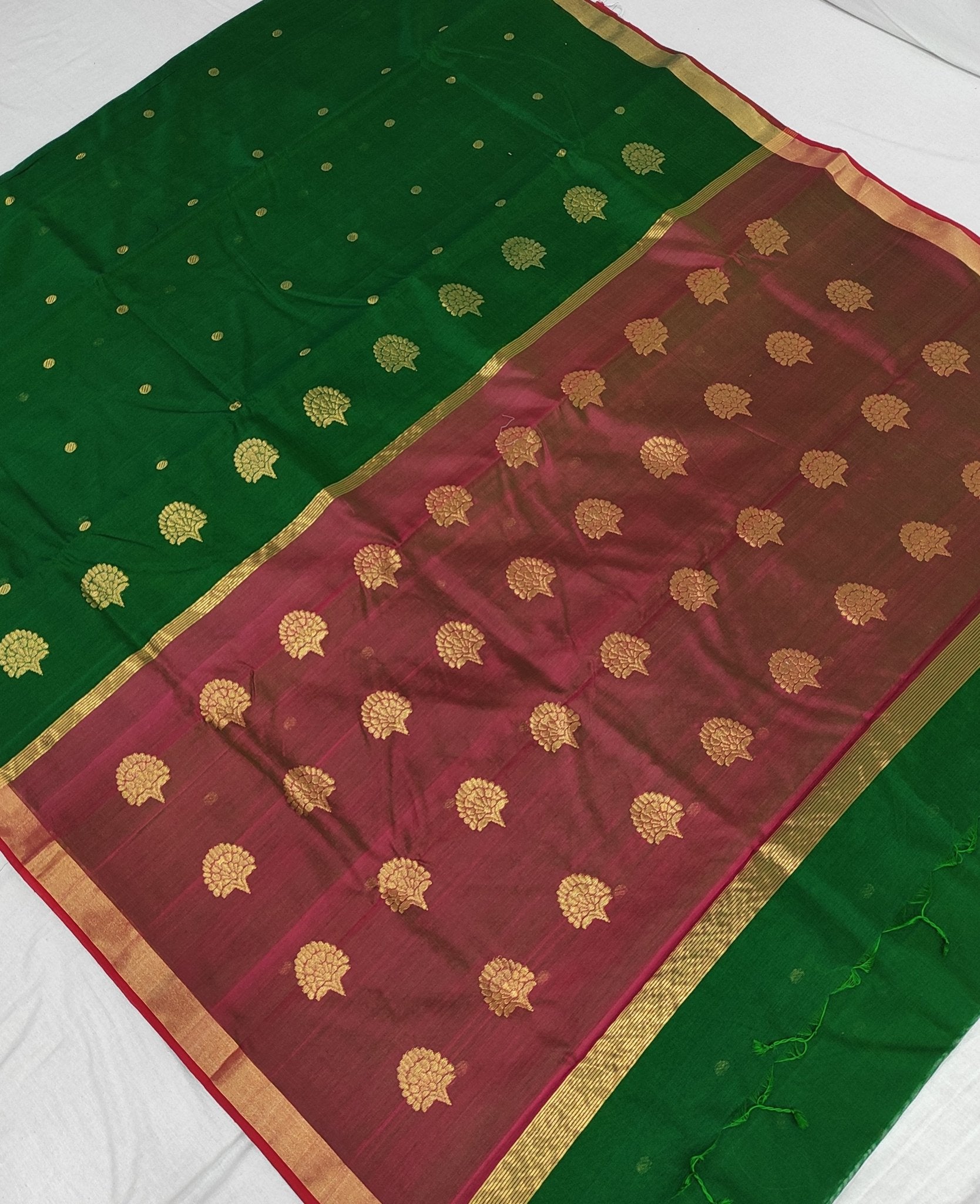 Silk by Mercerised cotton Flower Motifs Chanderi saree BV107 - Artsy India