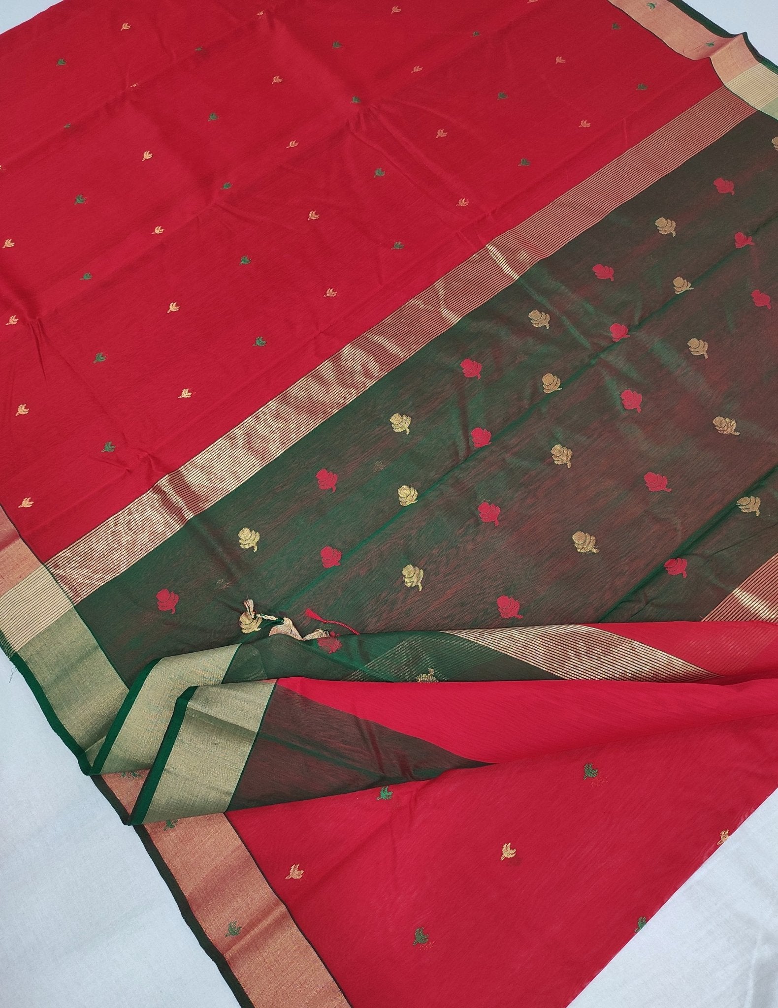 Silk by Mercerised cotton Flower Motifs Chanderi saree BV109 - Artsy India