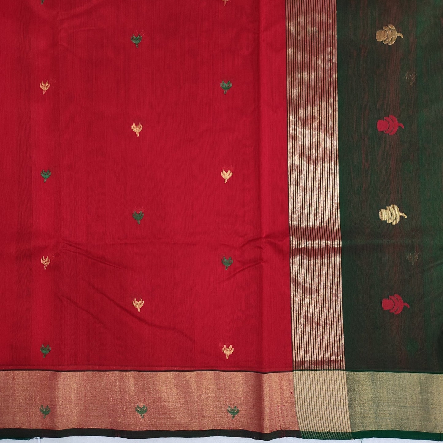Silk by Mercerised cotton Flower Motifs Chanderi saree BV109 - Artsy India