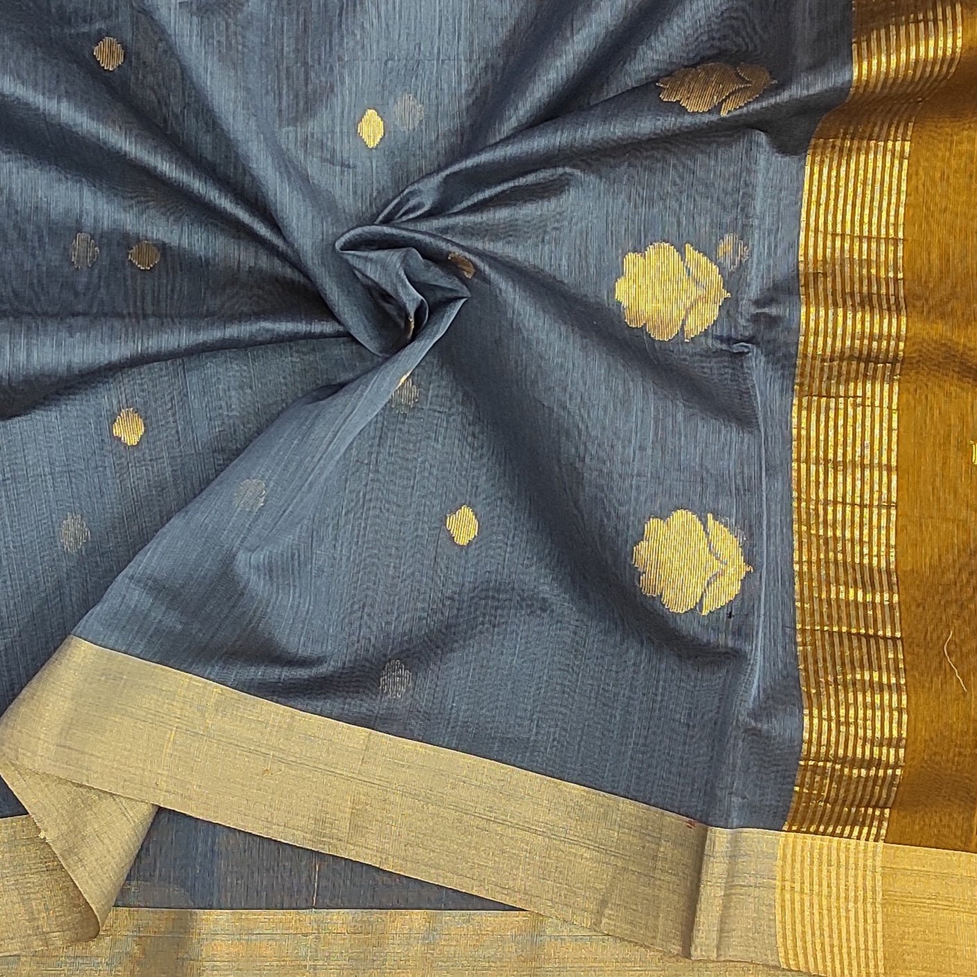 Silk by Mercerised cotton Flower Motifs Chanderi saree BV110 - Artsy India