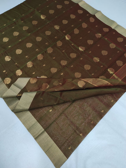 Silk Cotton Gold Zari chanderi Saree - ArtsyIndia