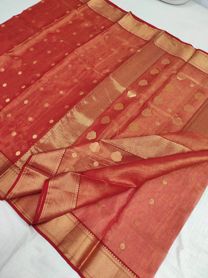 Traditional Chanderi Katan Tissue Silk Saree A181 - ArtsyIndia